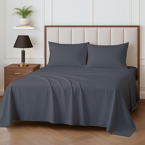 Rajlinen Juego de sábanas de algodón egipcio de 600 hilos, 4 piezas para cama Queen, súper suaves, transpirables y refrescantes con bolsillo