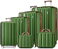 Vista 1 de LARVENDER Conjuntos de equipaje 6 piezas con estuche cosmético, Verde, Juego de equipaje rígido