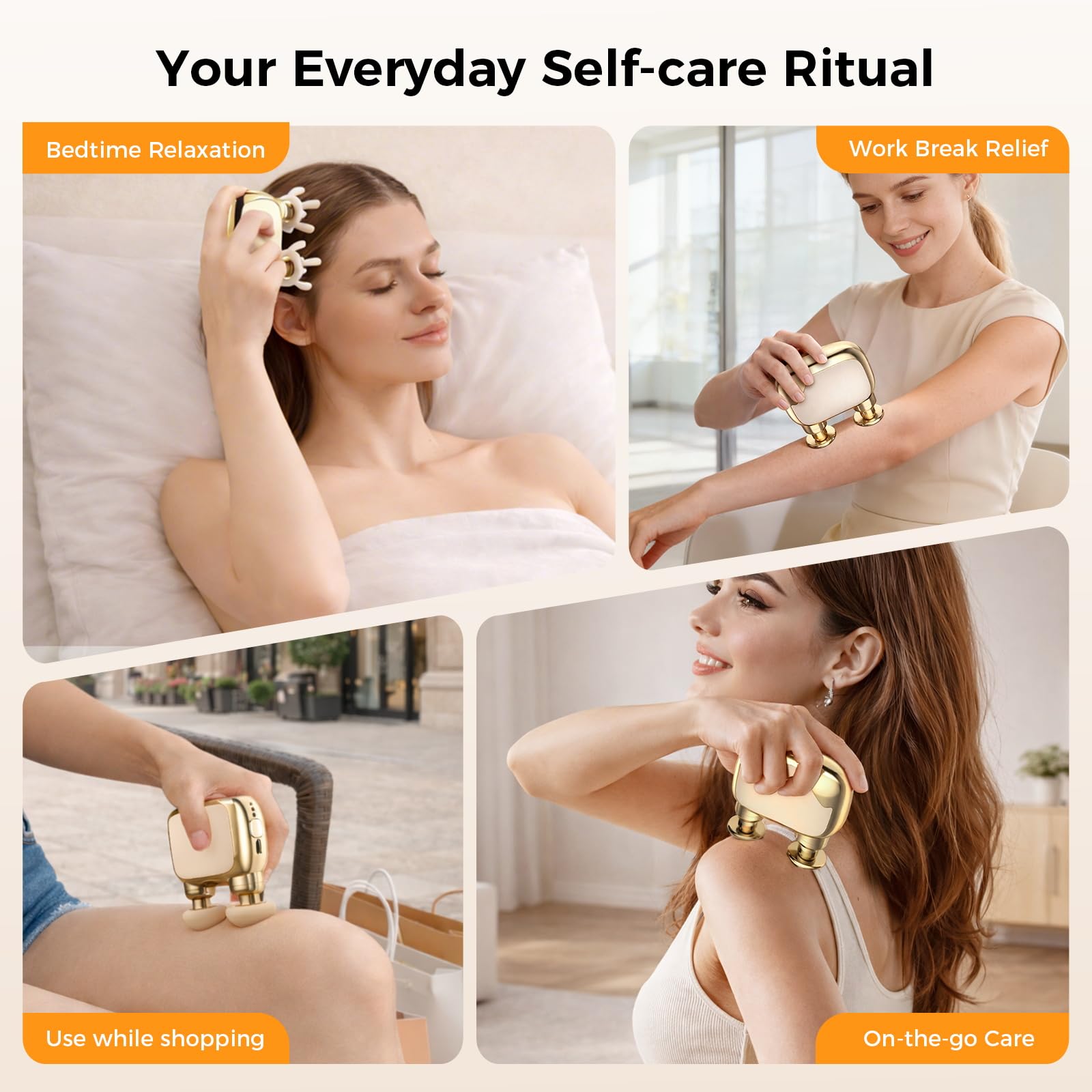 Beyn Mini pistola per massaggi, potente massaggiatore per tessuti profondi per viaggi, sport e uso quotidiano, con 3 velocità e 3 testine massaggianti (beige chiaro)