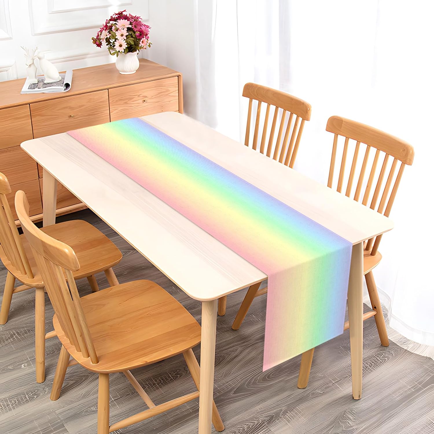 Vohado Pastel Rainbow Table Runner Unicorn Themed Birthday Party Decorations Princess Dining Room Home Kitchen Island Decor - Image 4