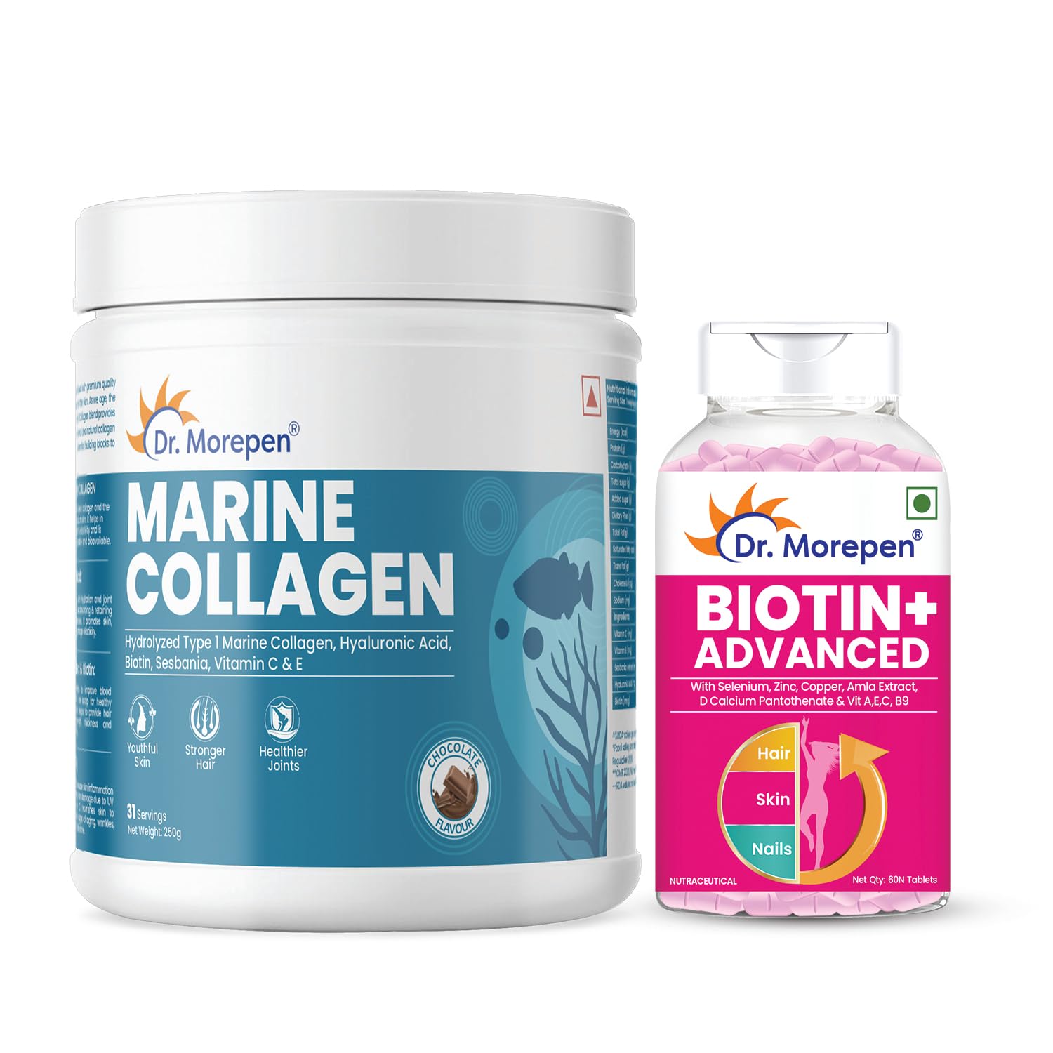 DR. MOREPEN Biotin+ for Hair Growth, Glowing Skin & Healthy Nails & Marine Collagen Skin Protein Powder With Hyaluronic Acid, Vitamin C, Sesabania & Biotin For Healthy Skin (B0BCGP7Y6K) Amazon Price History, Amazon Price Tracker