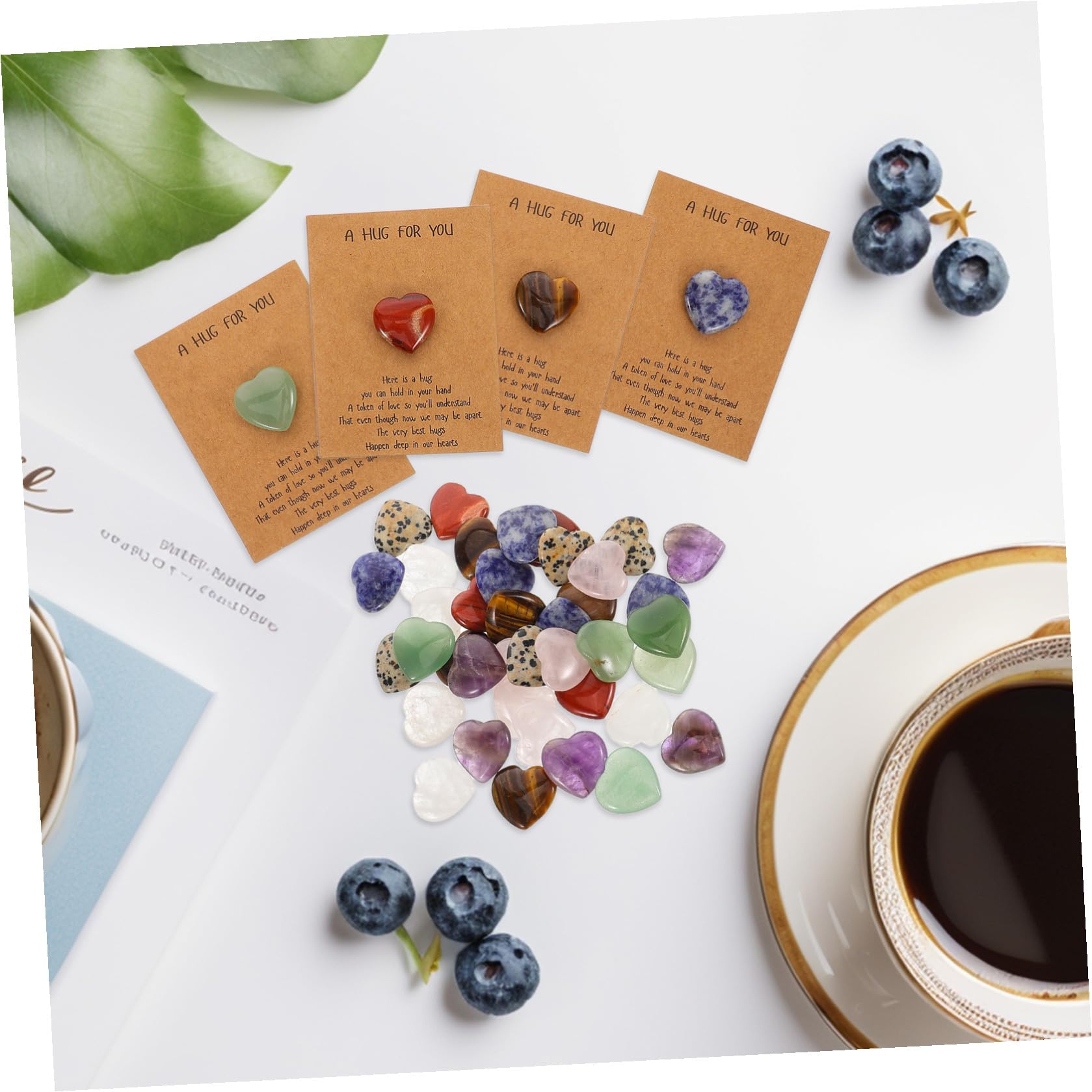 Homoyoyo Set 40 Biglietti D’Auguri Fai da Te con Pietre Naturali a Forma di Cuore 2 CM Carte Regalo per Festa degli Innamorati e Compleanni Regalo Creativo per Fidanzata e Mamma