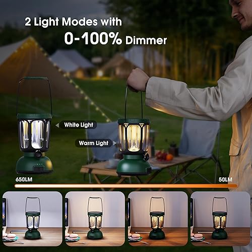 Miniatura 3 de Mesqool Linterna de camping recargable de 6000 mAh, 650 lm LED linternas para cortes de energía emergencia huracán, linterna solar de manivela