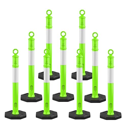 Miniatura 9 de RoadHero Juego de 6 postes delineadores de 45 pulgadas con base, postes delineadores de tráfico naranja con conos y cuellos reflectantes para