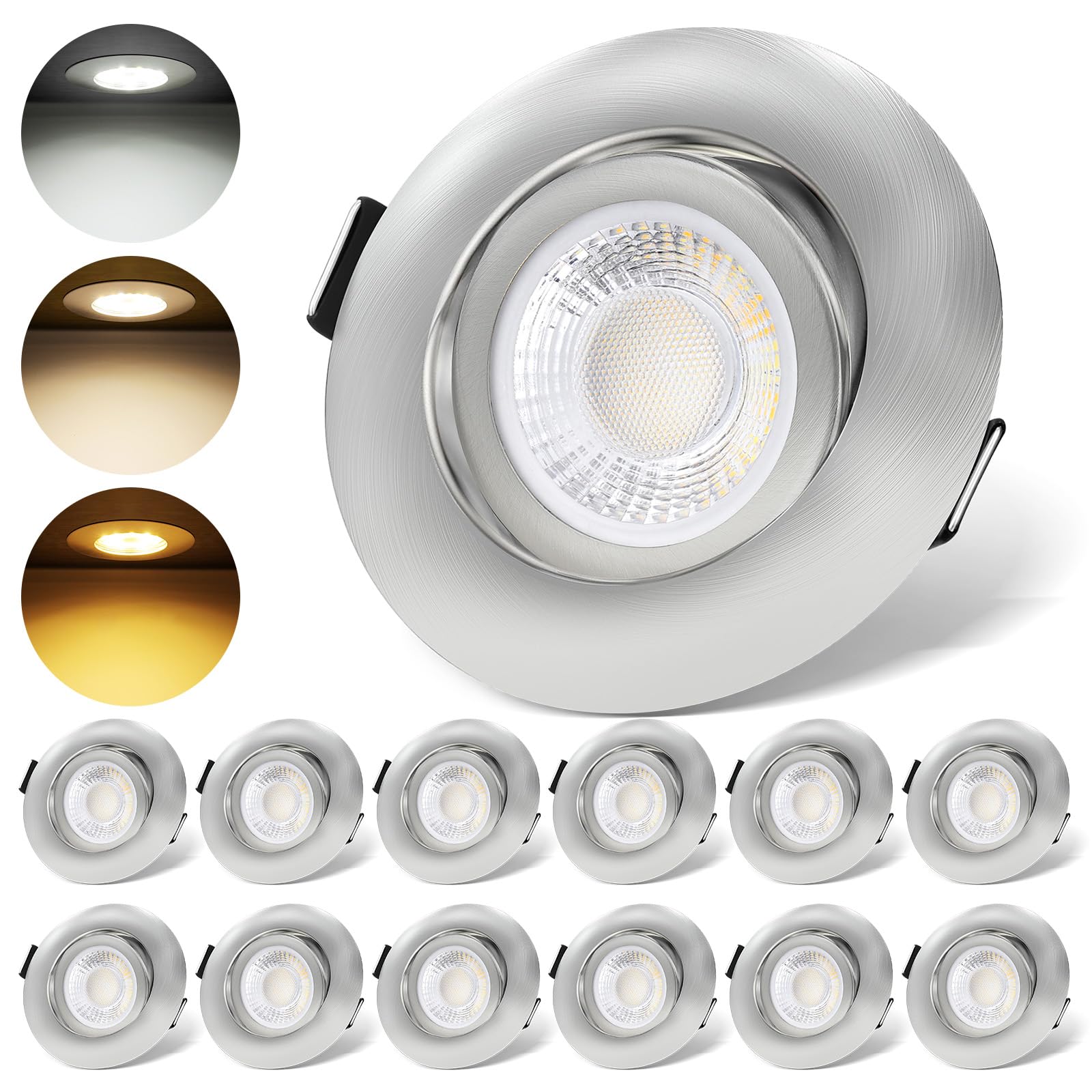 LED Einbaustrahler 230V Dimmbar LED Spots 6W IP44 Bad Einbauleuchten Schwenkbar Deckenspots,Warmweiß Neutralweiß Kaltweiß deckenleuchte für Badezimmer Küche Wohnzimmer,6er Set