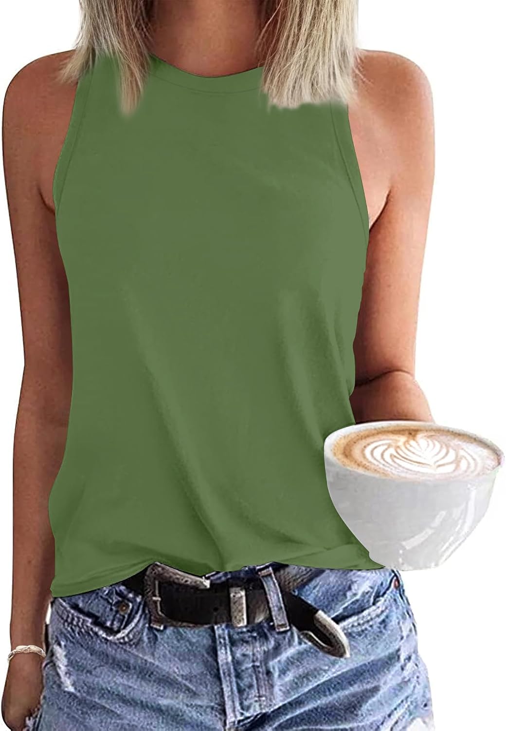 WNEEDU Womens Summer Tank Tops Sleeveless Crewneck Loose Fit Basic Cami 2026 New Casual Shirt