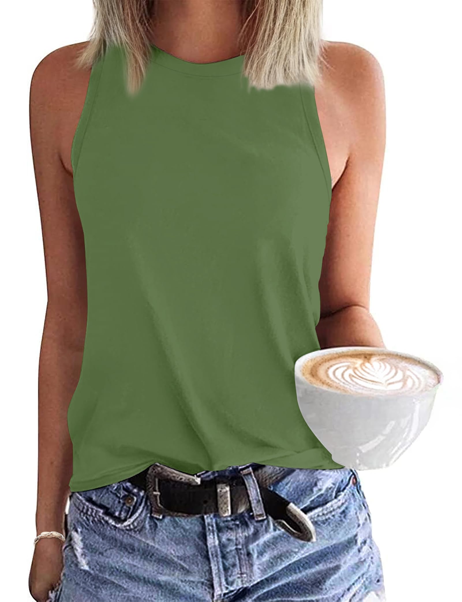 WNEEDU Womens Summer Tank Tops Sleeveless Crewneck Loose Fit Basic Cami 2025 New Casual Shirt