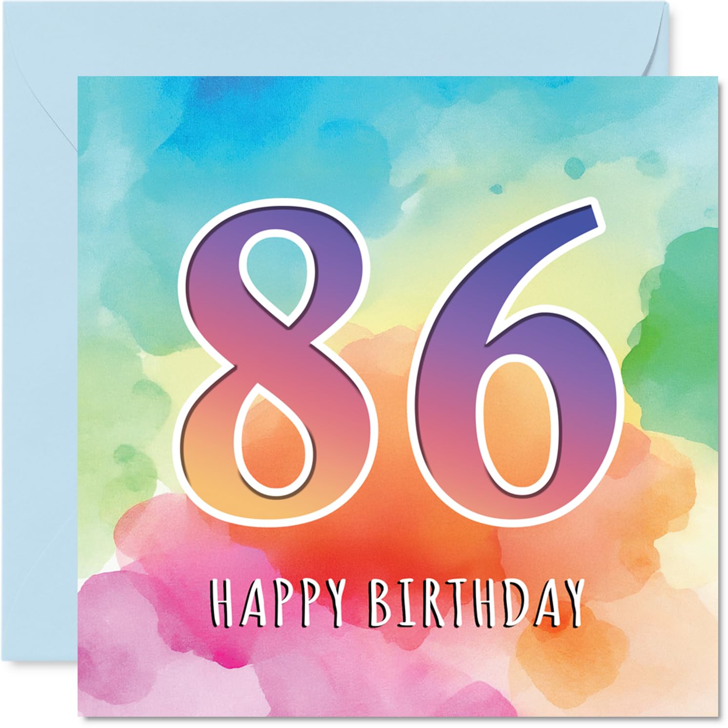86th Birthday Cards for Men Women - Colourful Watercolour Age - Happy Birthday Card for 86 Year Old Man Woman Grandma Nan Dad Husband, 145mm Bday Greeting Cards