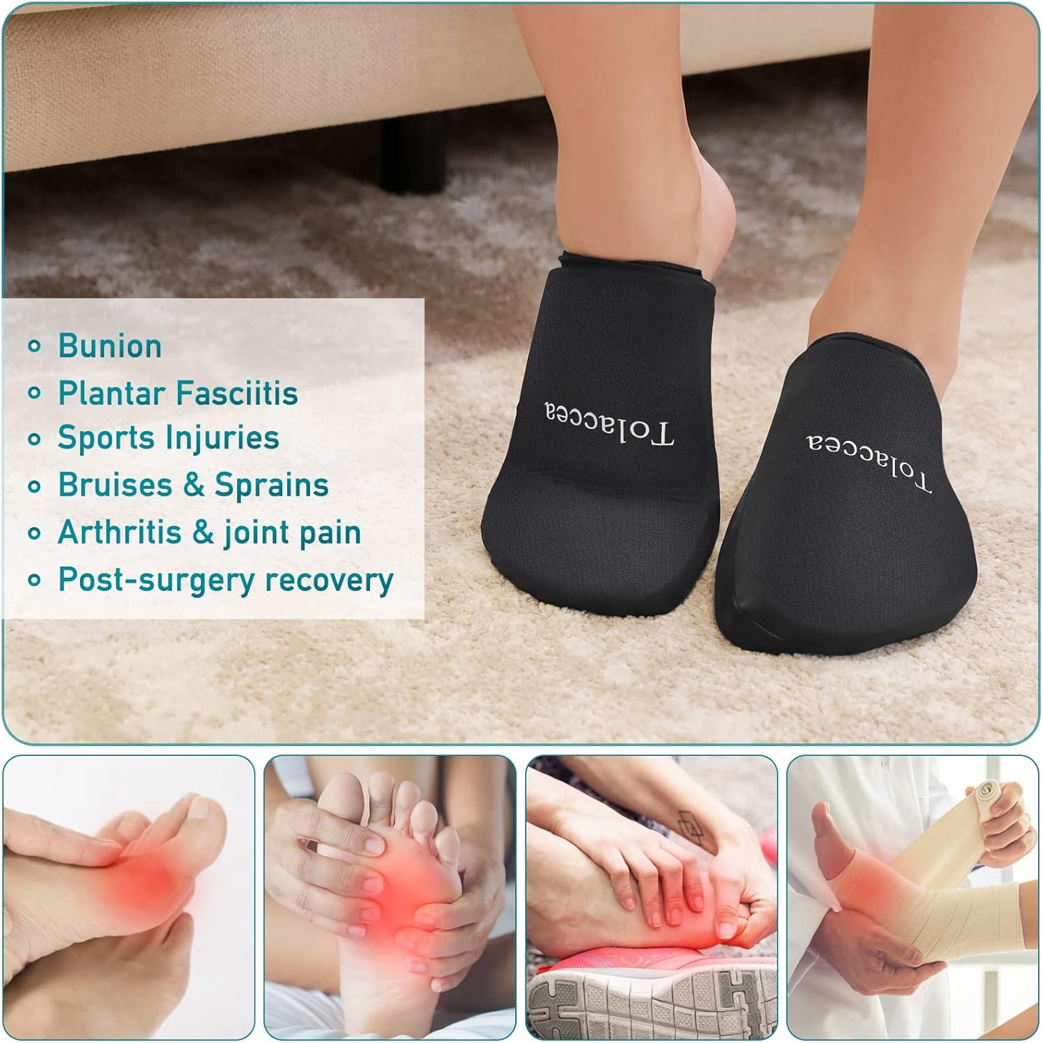 Foot Ice Pack for Toes,Reusable Gel Ice Pack for Hot and Cold Therapies,Flexible Cold Pack for Foot Tendonitis, Plantar Fasciitis, Swelling, Sprained, Post-Surgery Recovery 1 Pair : Health & Household
