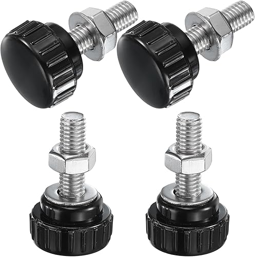 Miniatura 41 de uxcell Juego de 4 perillas moleteadas, tornillos de pulgar con tuercas y arandelas, rosca macho métrica M6 x 1.378 in, cabeza de plástico de 0.984