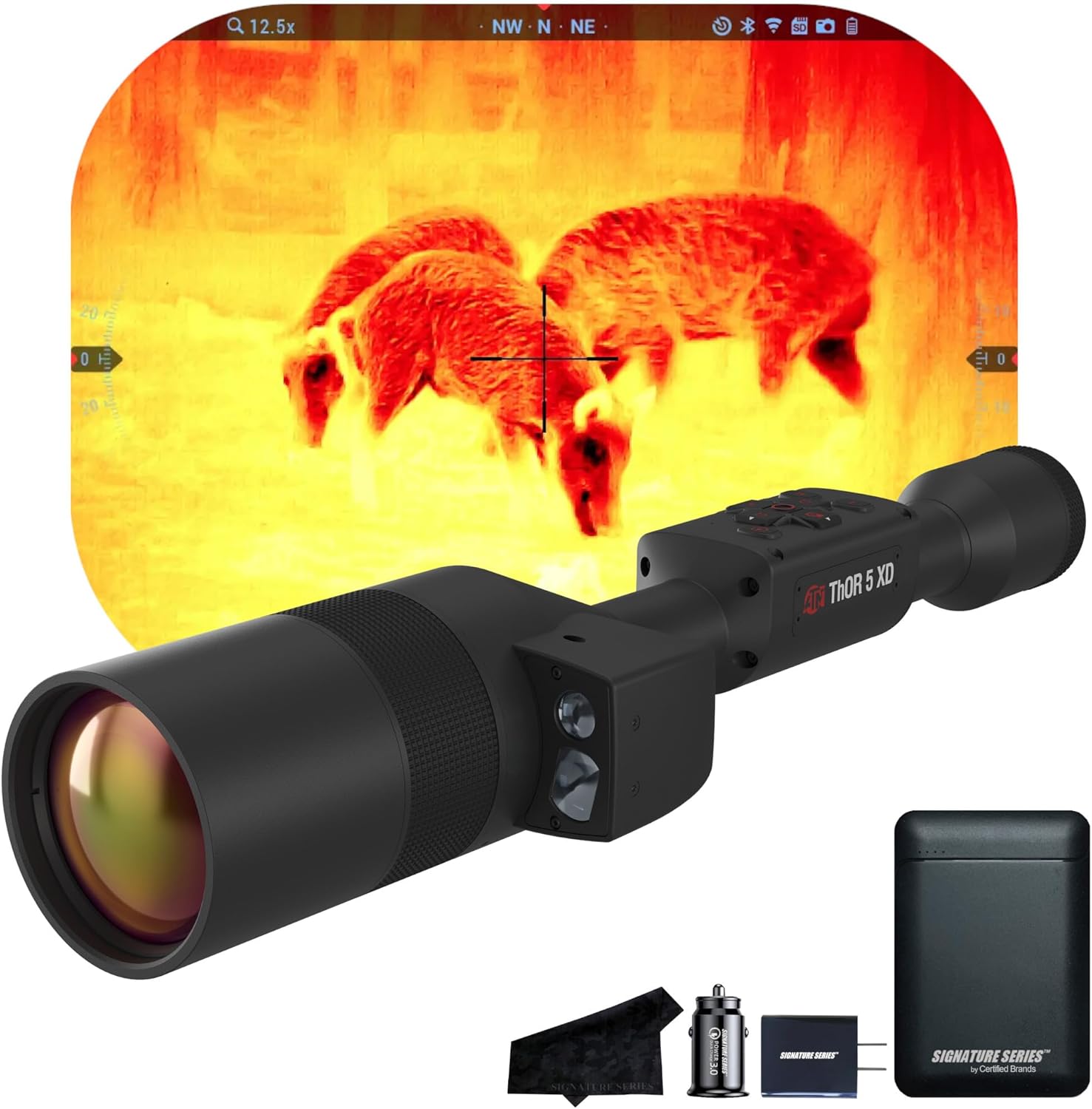 ATN Thor 5 XD LRF 1280 Smart HD Thermal Scope with 1280x1024, 12 Micron Sensor | Magnification, Built-in Laser Rangefinder, Full HD Video Recording, Smooth Zoom | Exclusive Signature Series Kit