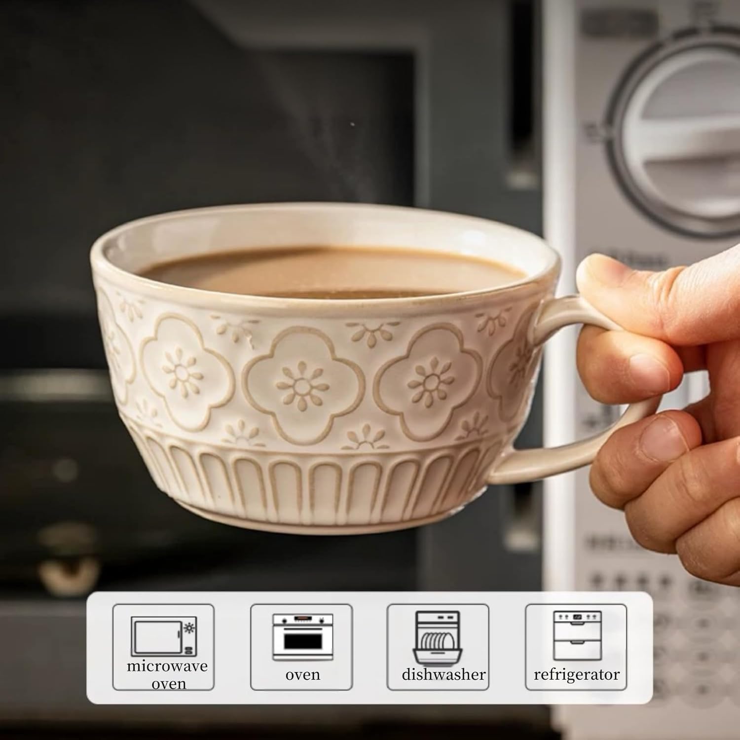 LOWYEPAULHO Cappuccino Cups with Saucers, 5''Ceramic Coffee Cup and Saucer set for Au Lait, Double shot, Latte, Cafe Mocha,Set of 4