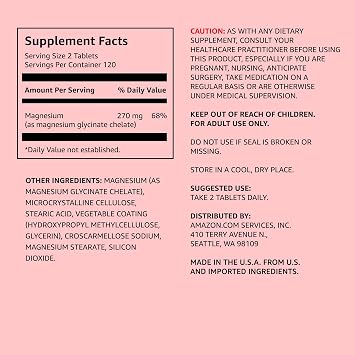 Amazon Basics Chelated Magnesium 270mg 240 Tablets (Previously Amazon Elements)