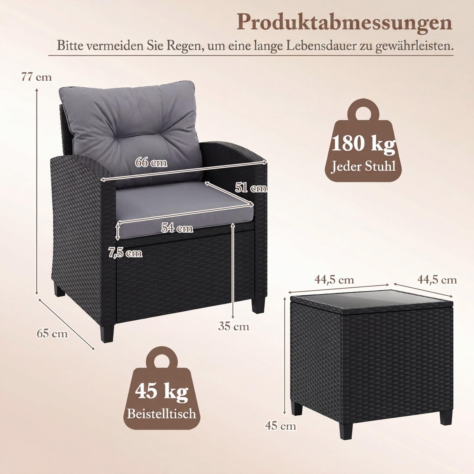 COSTWAY 3-TLG. Rattan Gartenmöbel Set, Balkonmöbel mit Kissen, 2 Stühlen und Tisch, Polyrattan Balkonset, Terrassenmöbel, Gartengarnitur, Sitzgruppe für Terrasse, Balkon, Garten (Grau)