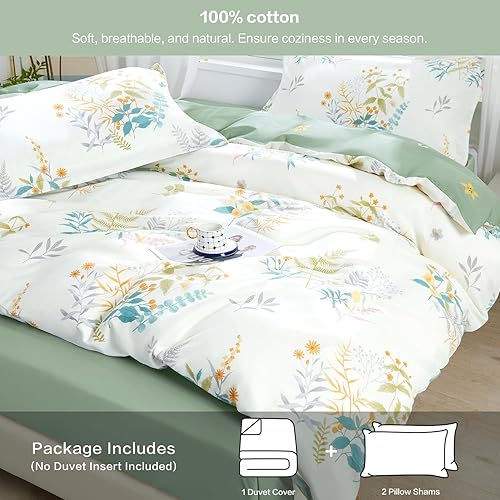 Miniatura 8 de SAPHREAS Juego de funda de edredón de hojas de palmera azul claro, tamaño matrimonial, juego de funda de edredón botánico tropical, 1 funda de