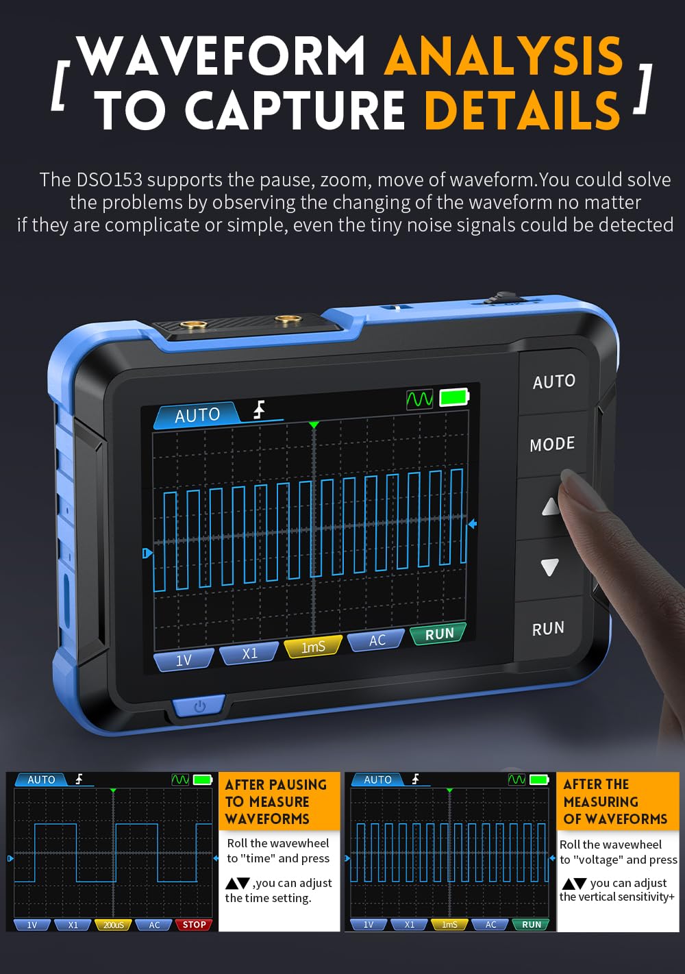 【Upgraded DSO153 Plus 10X Probe】 2 in 1 Oscilloscope/DDS Signal Generator, Digital Handheld Automotive Oscilloscope 2.8 inch TFT, 1MHz Bandwidth, 5MS/s Sampling Rate, Auto/Nomal/Single Trigger