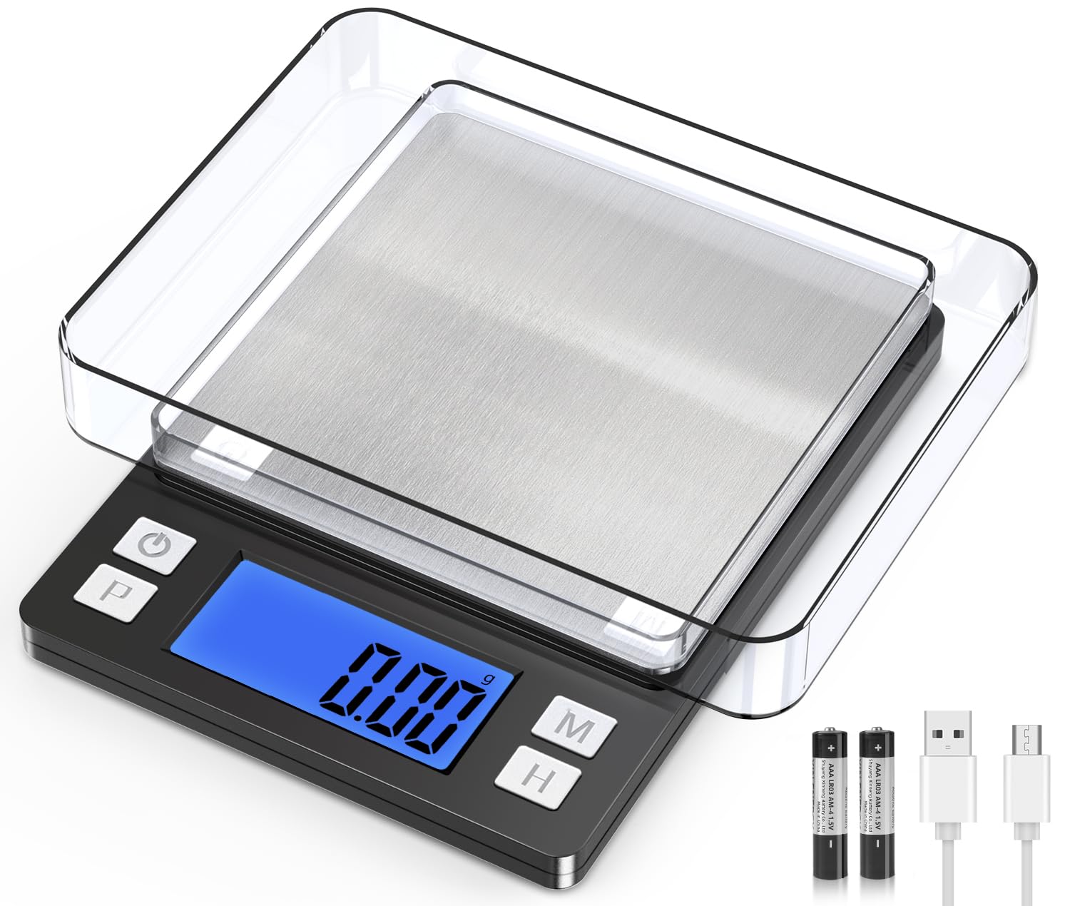 0.01g/1kg Upgraded Small Digital Scale, USB Rechargeable, with Larger Display and Hold,Tare Function, 9 Units, High Precision Digital Scale Grams and oz for Small Item, Kitchen…
