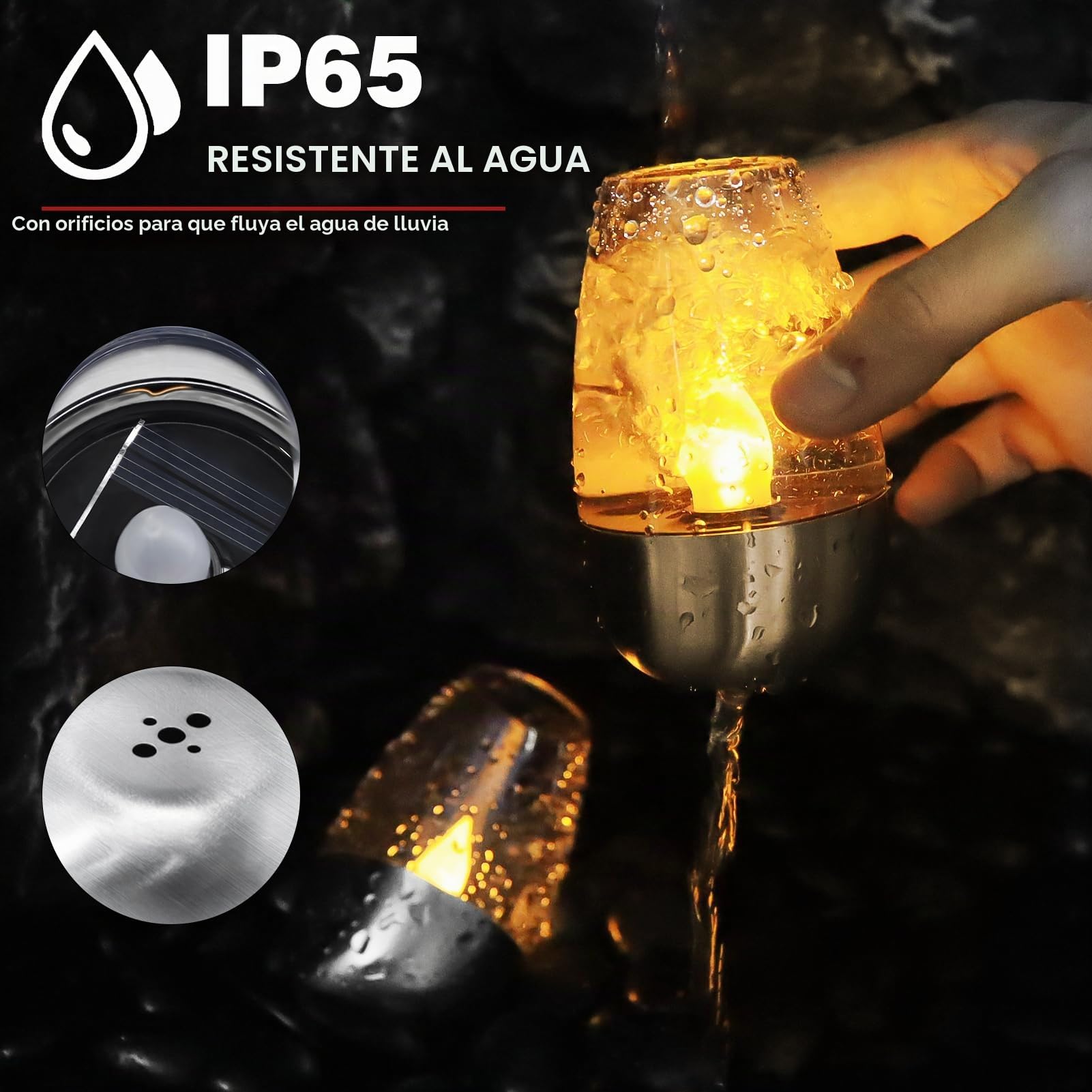 6 velas LED eléctricas de té solares recargables, parpadeantes, lámparas solares para exteriores, resistentes a la intemperie, jardín, terraza, balcón, decoración