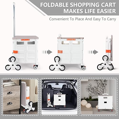 Miniatura 4 de Carrito utilitario plegable con ruedas de escalada de escaleras, caja plegable con tapa magnética y cubierta telescópica, mango telescópico, rueda