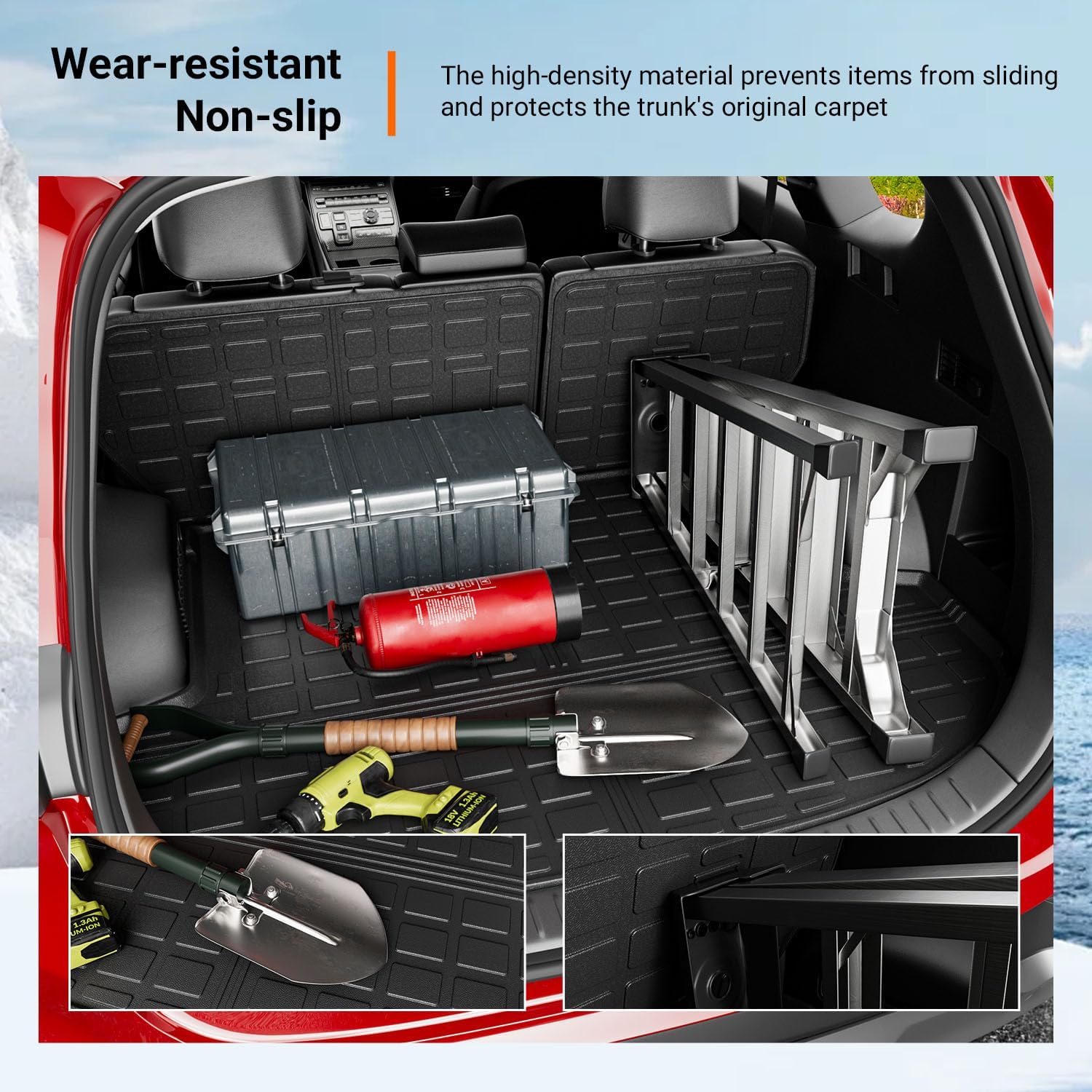 powoq Cargo Mat Compatible with 2021 2022 2023 Santa Fe Trunk Mat Cargo Mat Backrest Liner All Weather TPE Replacement for 2021 2022 2023 Santa Fe Accessories (Trunk Mat with Backrest Mats)