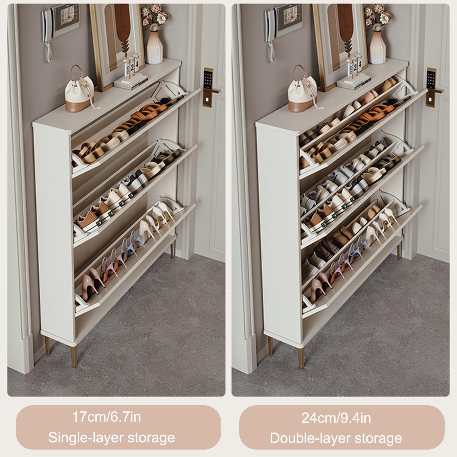 Generisch Schuhschrank Mit 3 Klappen, Platzsparend, Schuhablage für Flur Diele, Schuhkommode für High Heels, Sportschuhe, für Flur, Wohnzimmer, Schlafzimmer(120x100x17cm/47.2x39.4x6.7in)