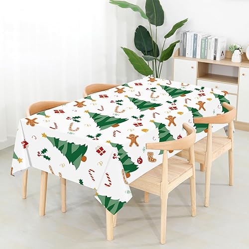 Miniatura 3 de Siencooray Mantel de plástico para fiesta de Navidad, paquete de 2 manteles desechables de árbol de Navidad verde para fiestas de Navidad, 54 x 108