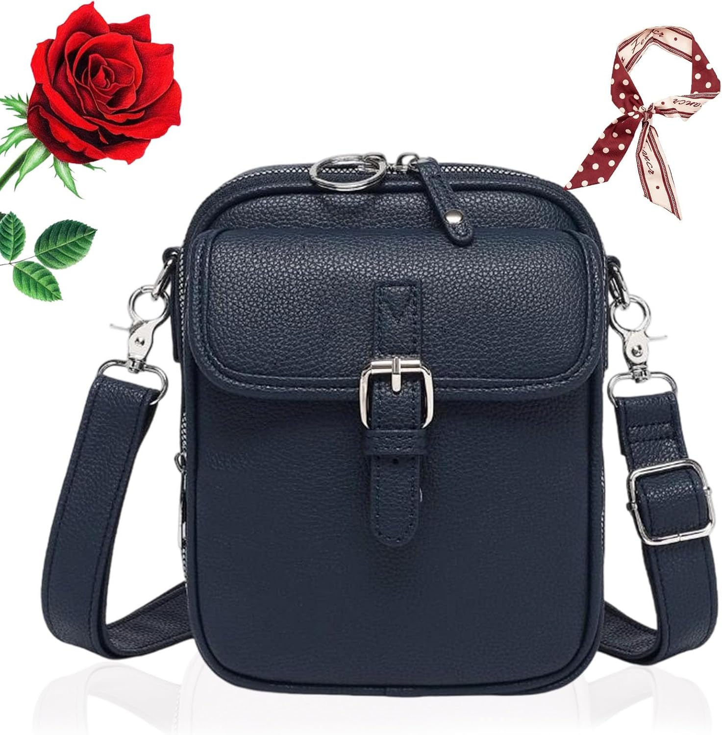 Crossbody Bag for Women, Leather Crossbody Purse, Leather Bag for Women with Built in Wallet