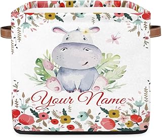 AUUXVA Personalized Storage Bin for Books Toys Clothes, Custom Folding Square Storage Baskets with Handles, Canvas Storage Box for Organizing, 13