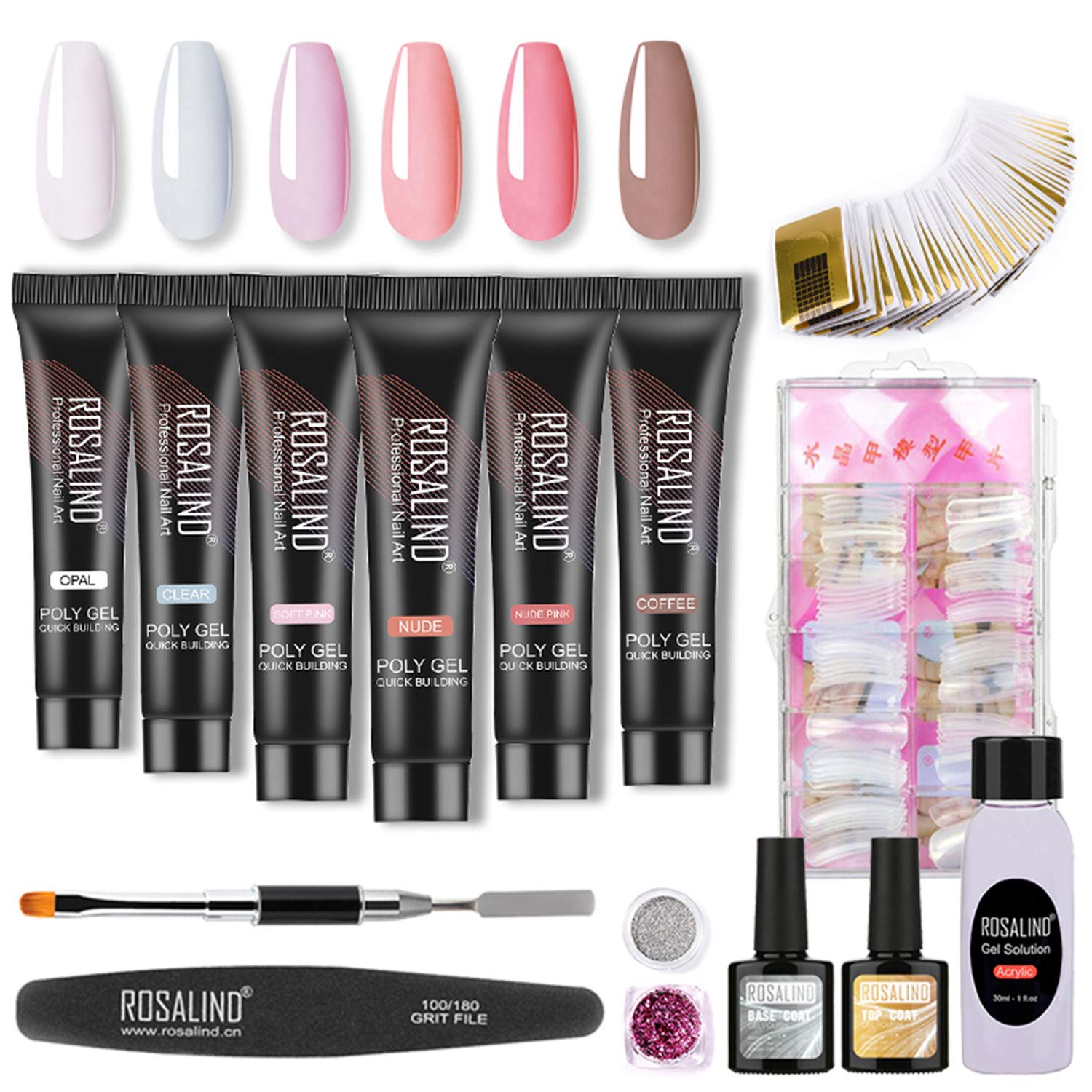 Vtrem Poly Nail Gel Kit 6 Colors 15ML Nail Builder Gel for Quick Nail Extension Nude Nature Colors Nail Enhancement Manicure Set for Beginner or Technician