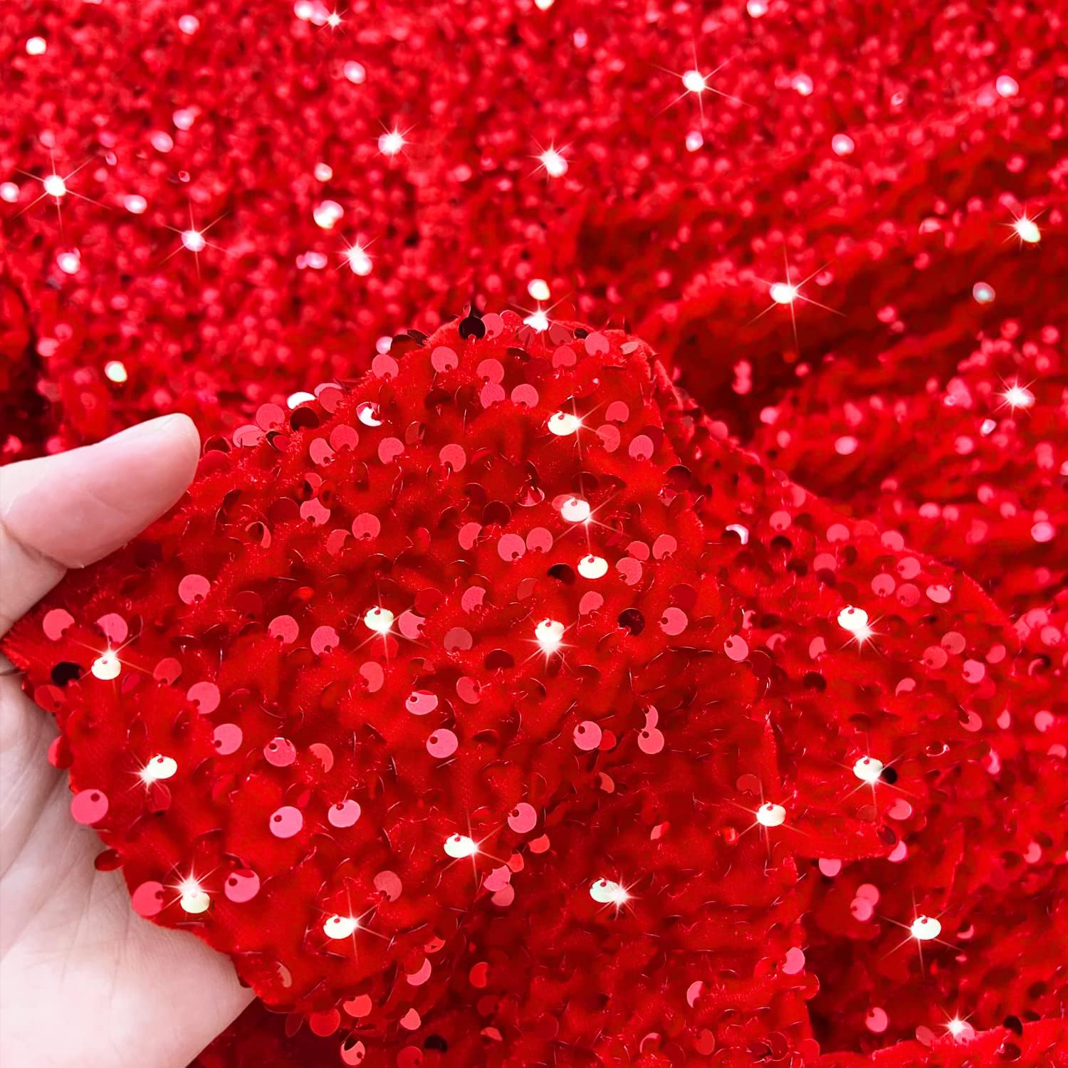 MODFUNS 6 Yards Sequined Fabric by The Yard Red Sequins Velvet Fabric Glitter Stretch Fabric for Dress Sparkly Quilting Fabric by The Yard Mermaid Sequin Material for Craft Sewing Cloths