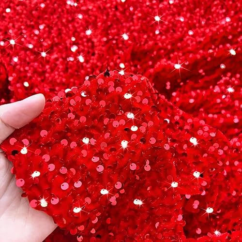 Miniatura 2 de The Yard - Tela de lentejuelas rojas de 6 yardas, tela de terciopelo de lentejuelas rojas con purpurina para vestido, tela de acolchado brillante
