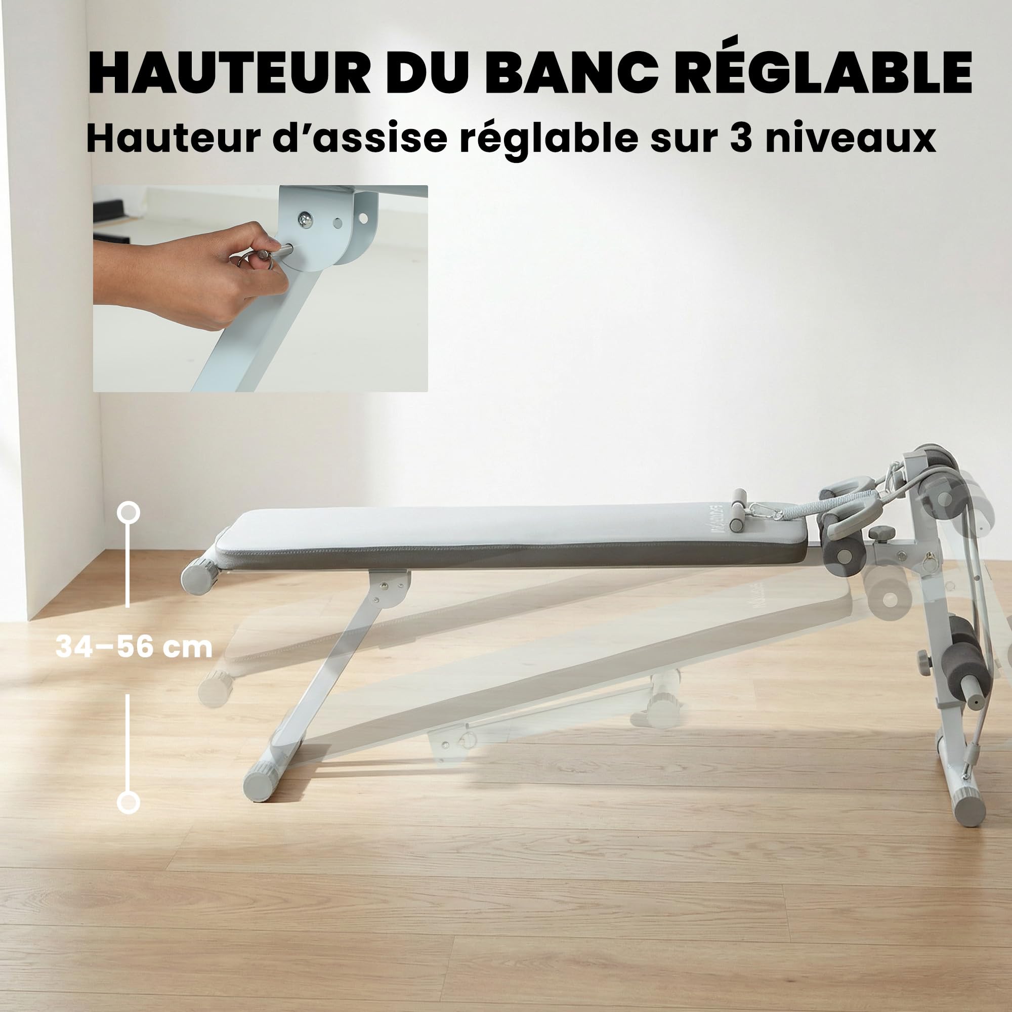 SPORTNOW Banc de Musculation, Banc Plat Réglable avec Siège à 3 Niveaux, Idéal pour le Développé Couché, le Curl Biceps, la Musculation du Dos et des Abdominaux, Charge 150 kg, Bleu et Blanc