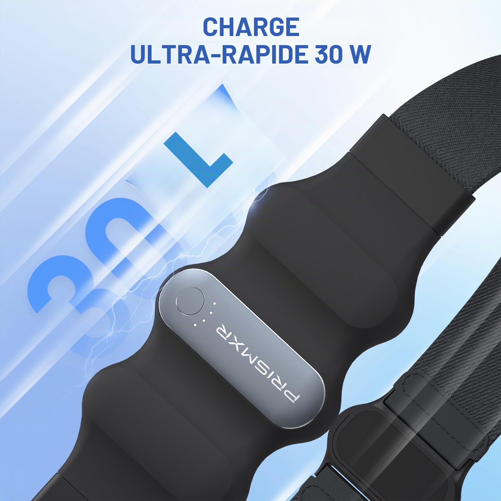 PRISMXR Batterie 10 000 mAh Compatible avec Meta Quest 3S/3/2, Chargeur Portable USB-C 30W Charge Rapide pour VR, Pico 4 Ultra, Vision Pro, Phone (Carina W1)