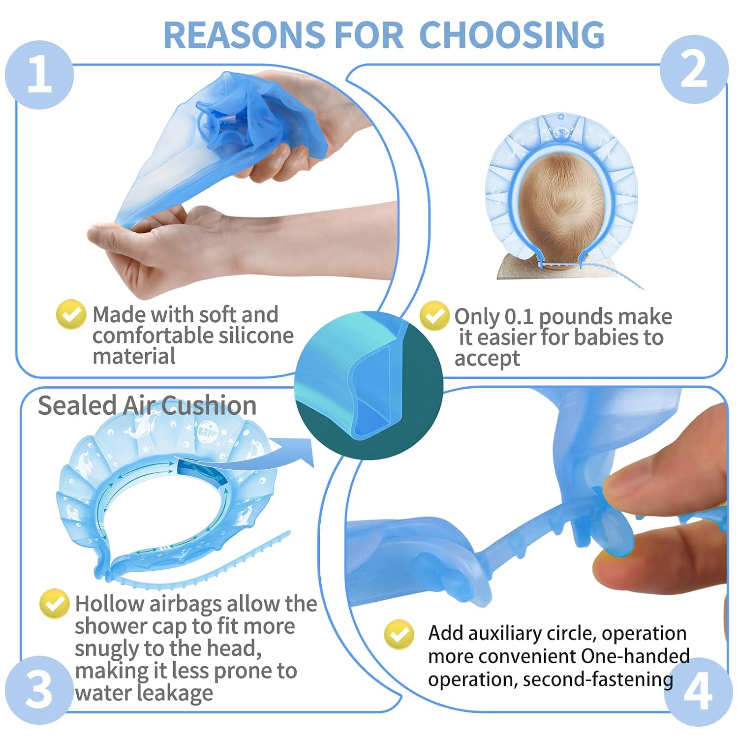 kair Baby Kids Bath Visor Soft Adjustable Silicone Toddler Children Shower Cap Hair Washing Hat Keep Kids Shield Water Out of Eyes & Ears Head Circumference 17"-24" (Blue, More Than 24 Months)