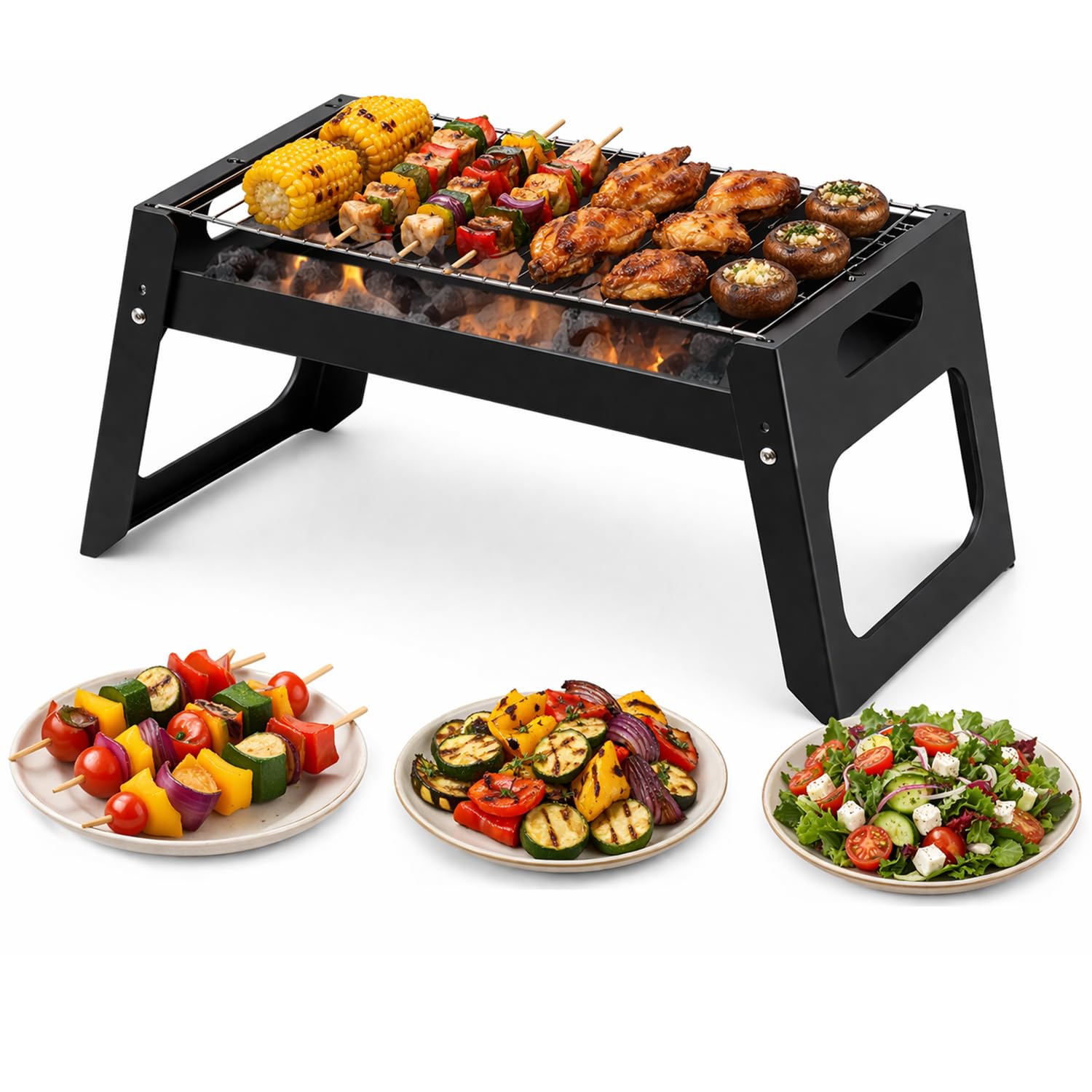 Greenfields Portable Foldable BBQ Grill Compact Charcoal Barbecue with Detachable Grill Rack, Ideal for Camping, Outdoor Cooking, Garden, Picnic & Travel Use