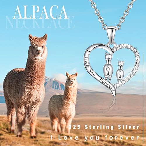 Miniatura 4 de Dreamboat Alpaca Pendant Necklace Llama Necklaces Sterling Silver Crystal Heart Necklaces for Women Mama Necklace Animal Necklace Mother Daughter