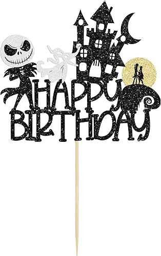 Miniatura 7 de 1 pieza de decoración de pastel de Halloween con purpurina Jack y Sally calabaza murciélago castillo fantasma Halloween pastel Pick para Halloween
