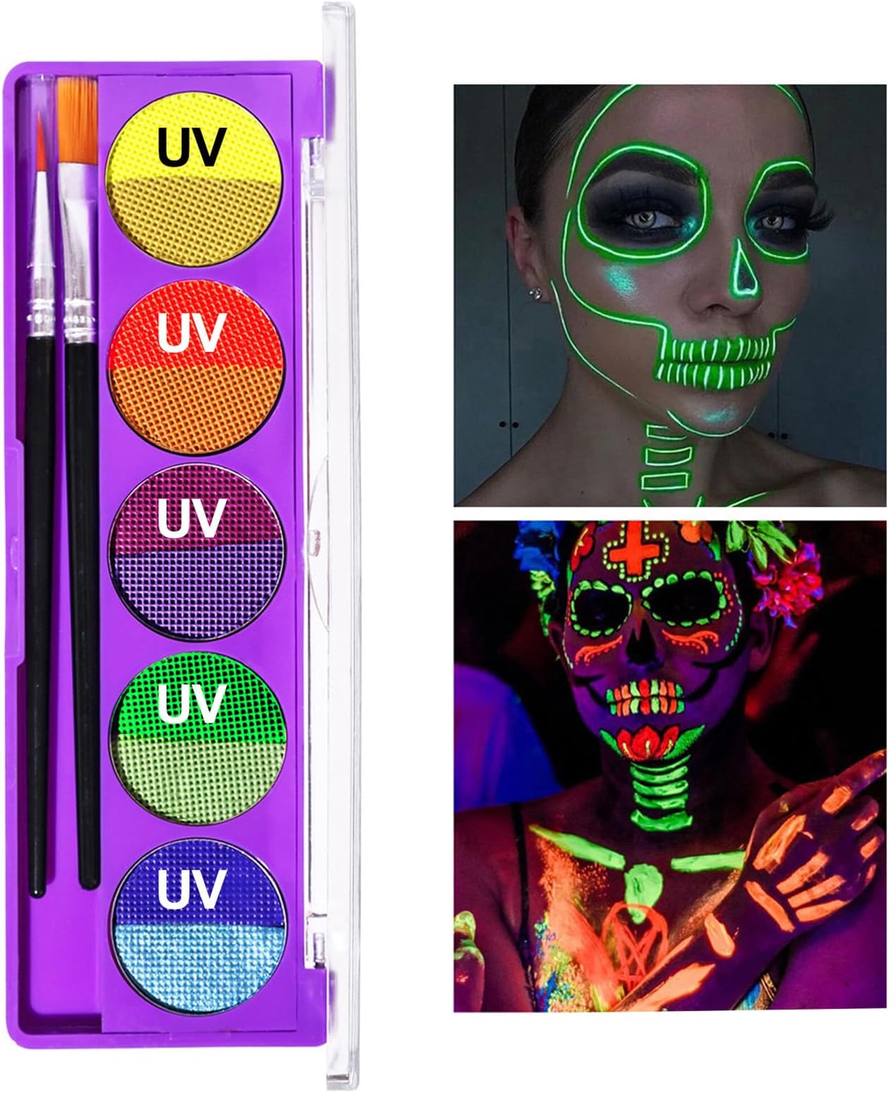 MEICOLY 10 Colors Water Activated Eyeliner Palette, Neon Face Paint Colored Retro Halloween Hydra Liner,Matte Graphic Eyeliner, UV Blacklight Fluorescent Glow Face Body Paint,01