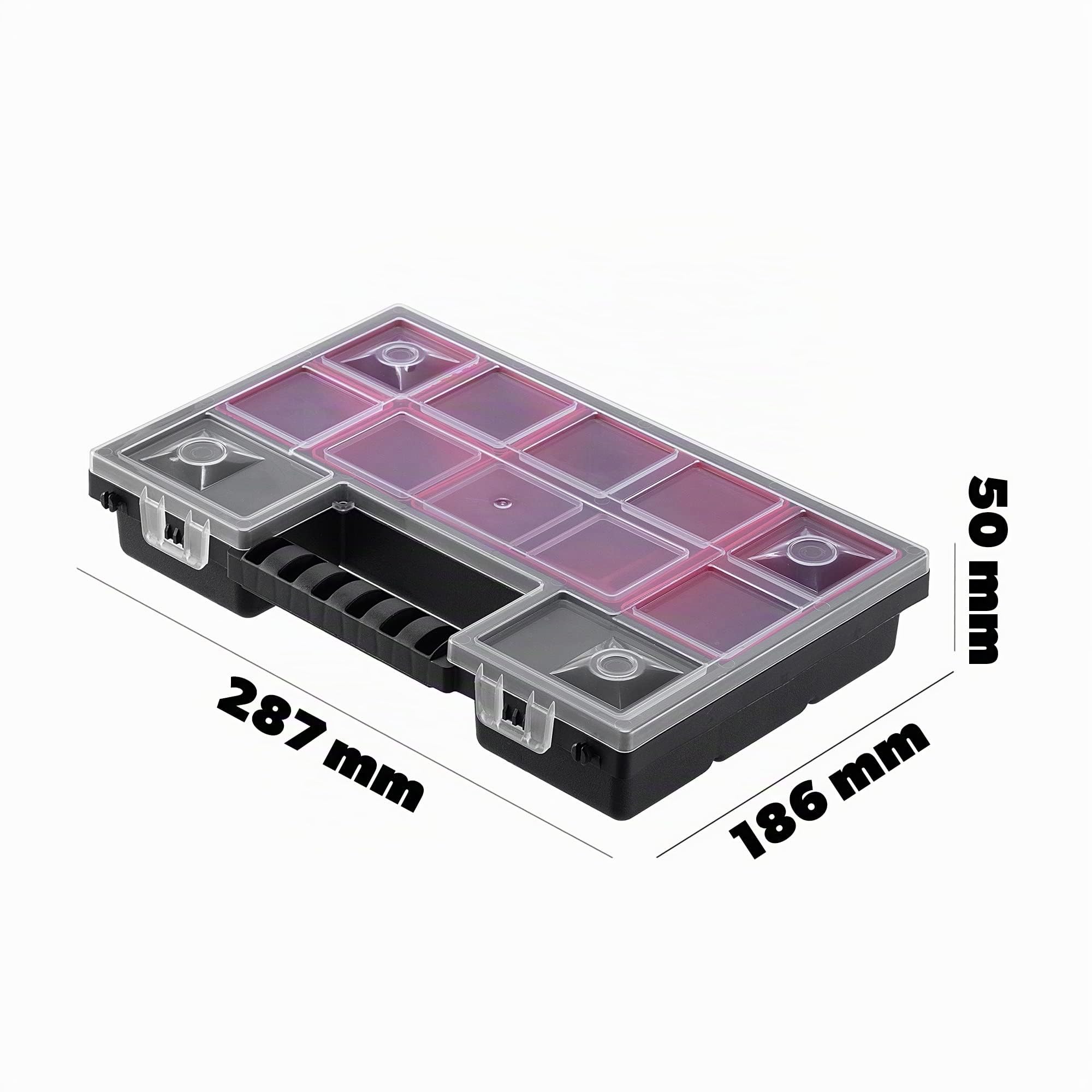 KADAX Organizer con Coperchio Trasparente – Cassetta Porta Minuteria a Scomparti per Viti, Bulloni, Ferramenta, Officina e Garage – Plastica Resistente (28 x 18 cm, 6 Pezzi)