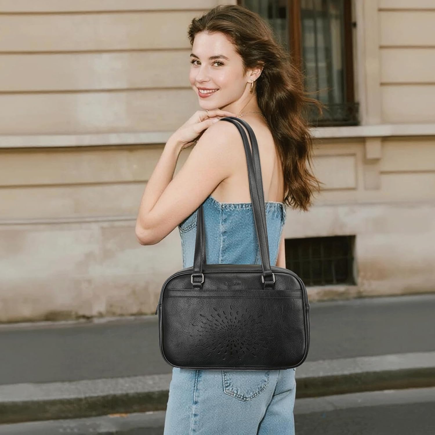 APHISON Vegan Leather Shoulder Purses for Women with Top Handle Strap, Ladies Handbags, Tote Hobo Bags Sunflower Design