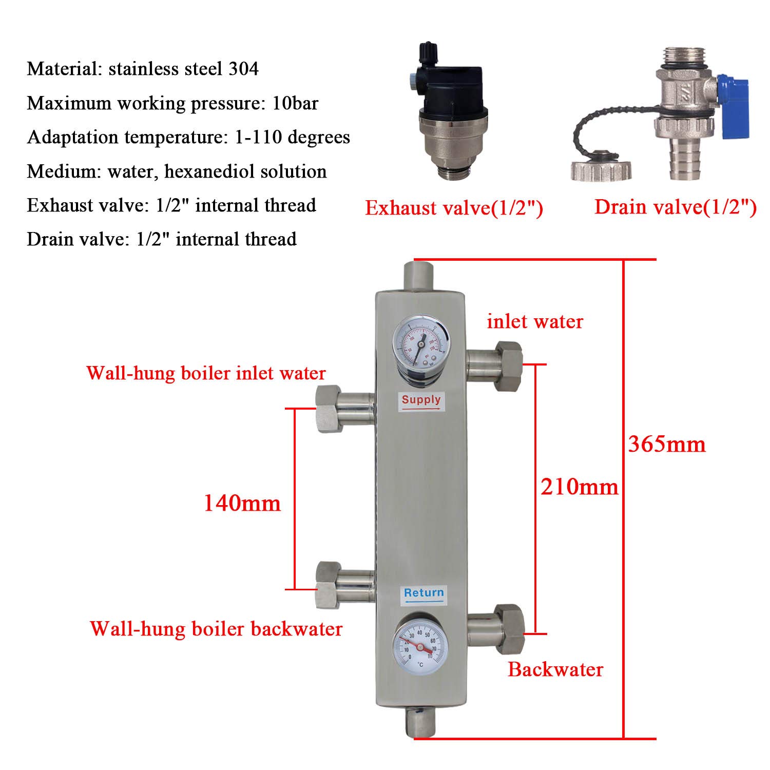Separador hidráulico sistema calefacción piso suelo radiante por agua para colector para multicapa fontaneria 3/4 1 pulgada