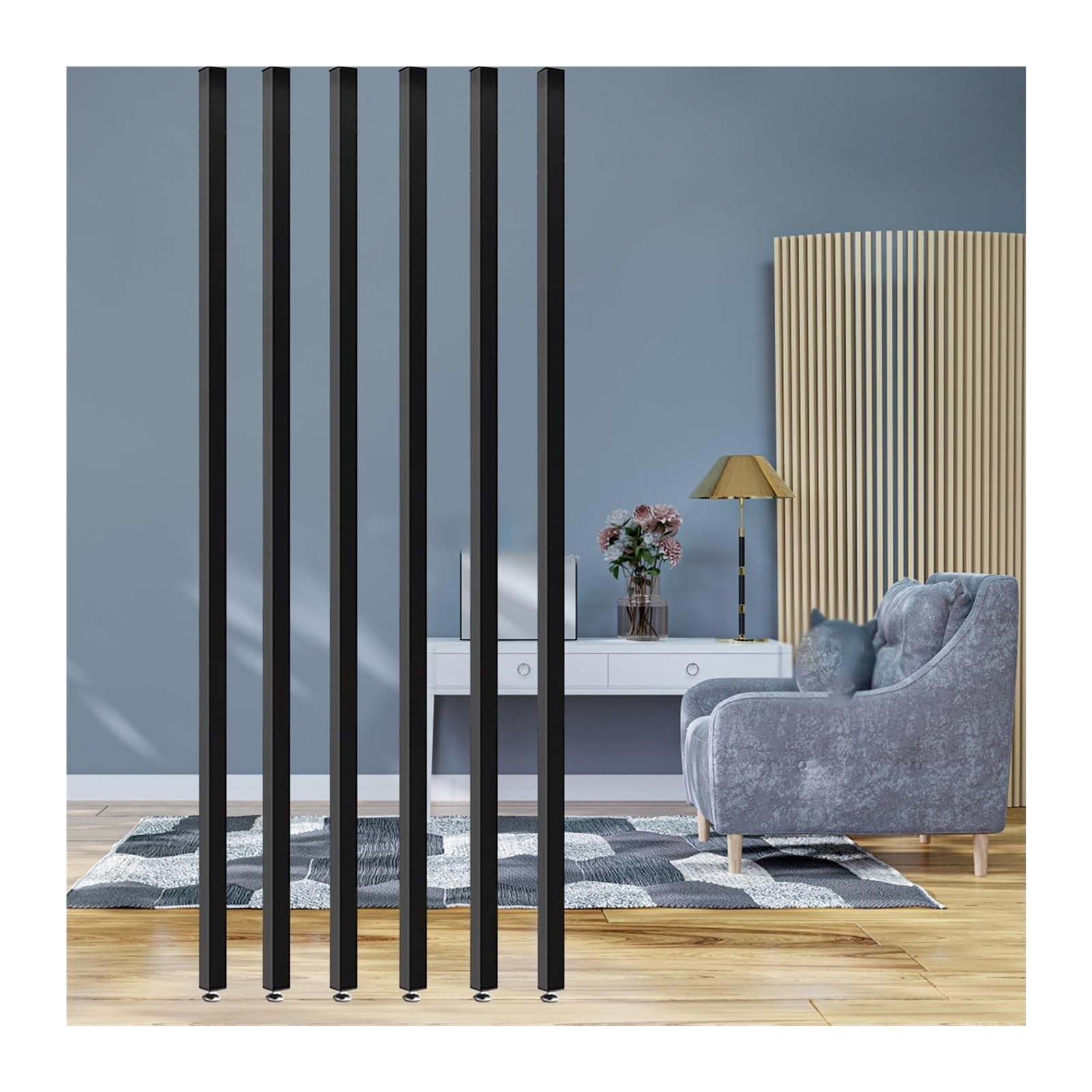 Cloison murale amovible du sol au plafond en bois noir, séparateur de pièce lot de 10