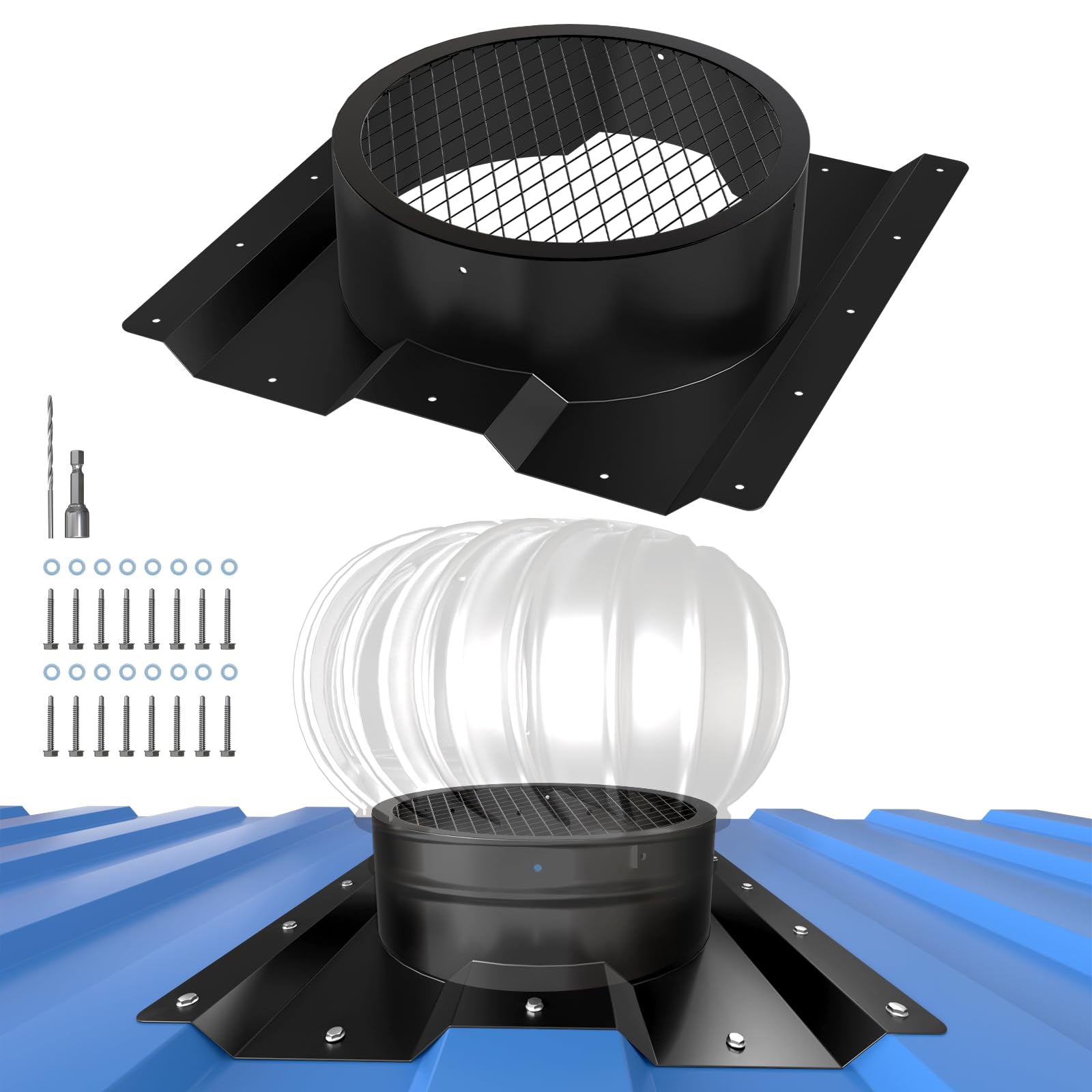 Adaptateur aération toit Conex avec maille métallique pour extracteur Whirlybird 12"