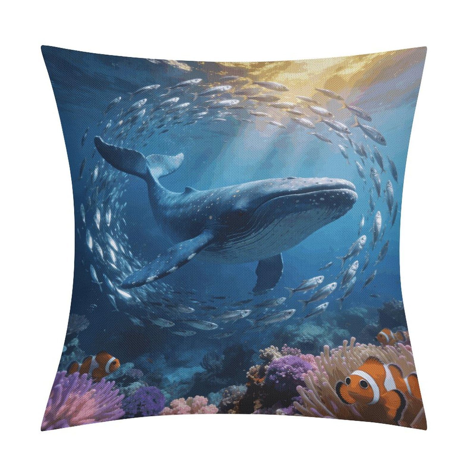 LZQPOEAS Ocean Themed Throw Pillow Covers, Waterproof Faux Linen Pillow Cases with Invisible Zipper, Decorative Square Cushion Covers for Sofa Couch Living Room Bedroom 18x18 Inch