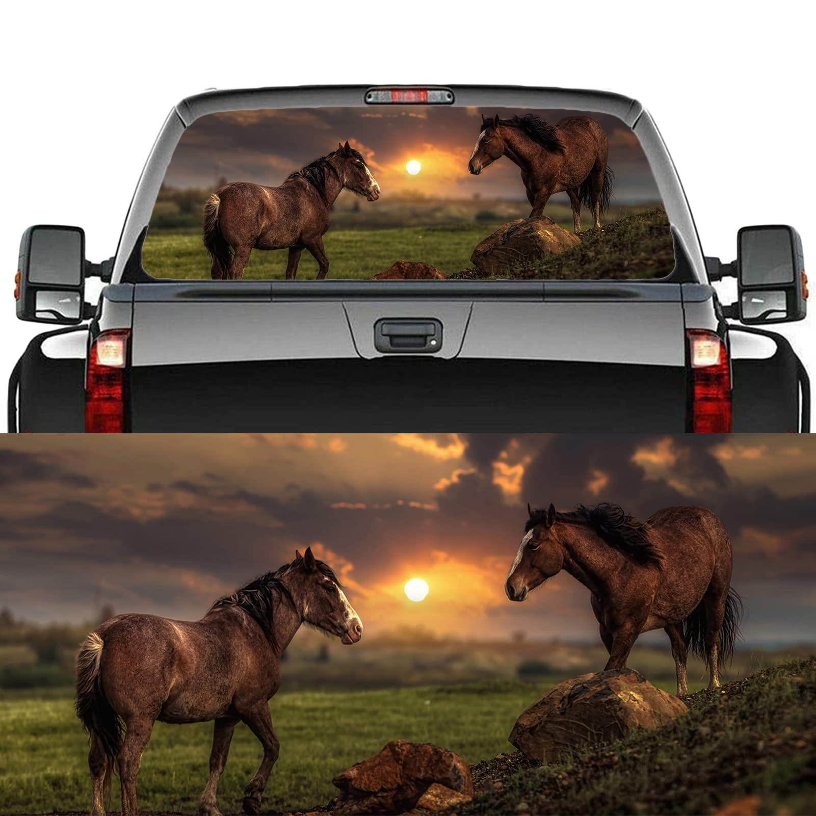 Adesivo per finestrino posteriore – Decalcomania di cavallo di destriero, decorazione per camion e finestre, adesivi in vinile perforato, adatti alla maggior parte delle auto, camion, SUV, furgoni,