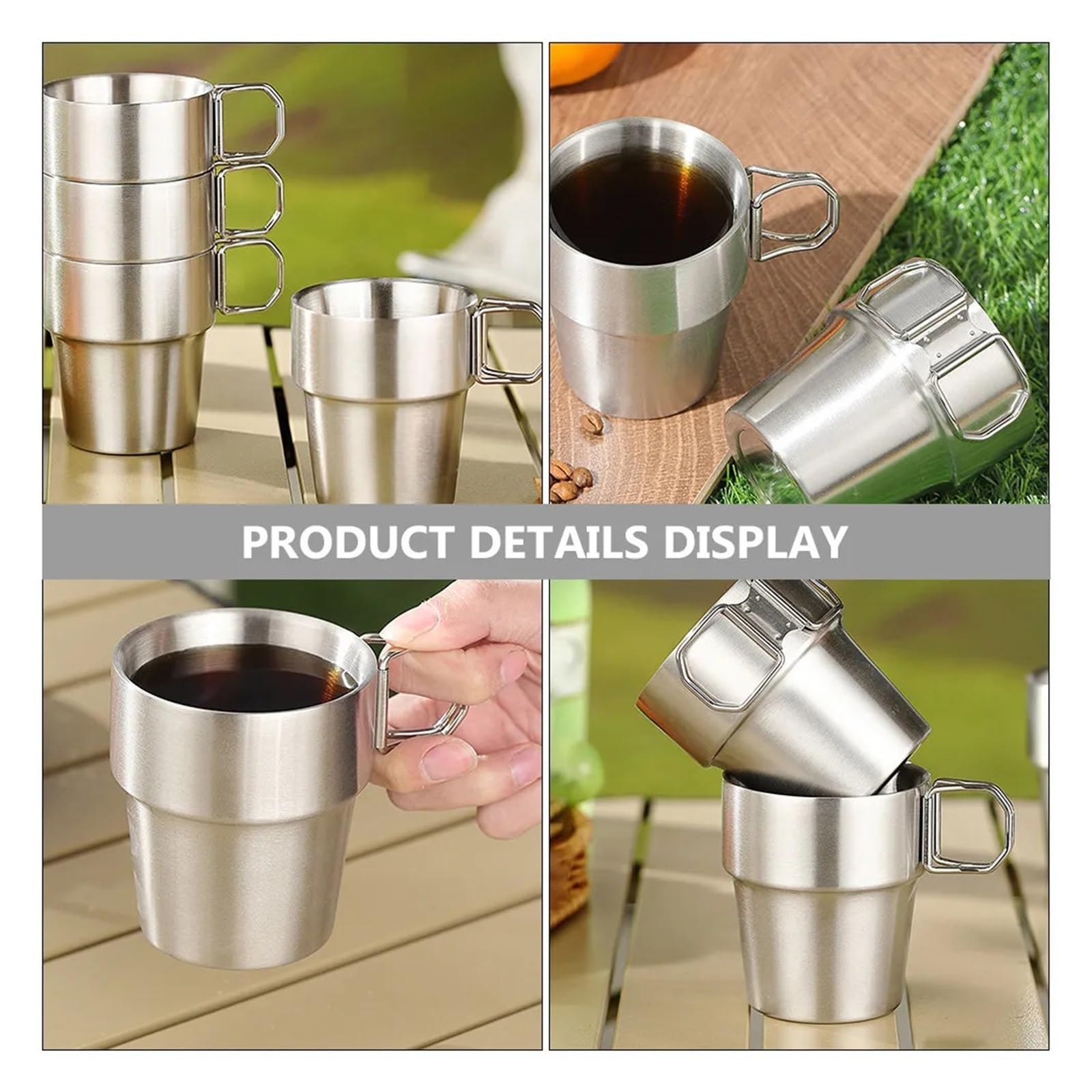 Bicchiere Acciaio Inox Pieghevole Tazza pieghevole in acciaio inossidabile | Maniglia portatile for escursionismo all'aperto, viaggio, zaino in spalla