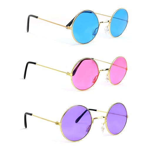 Skeleteen Tinted Round Hippie Glasses – Pink Purple And Blue