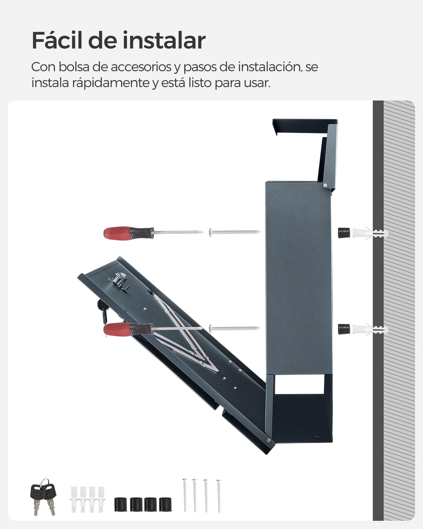 SONGMICS Buzón Correo, Ventanas de Visualización en Forma de V, Buzón Correo Montado en Pared, con Cerradura y Tapa, Portapapeles, Fácil de Instalar, Gris Antracita GMB054G01