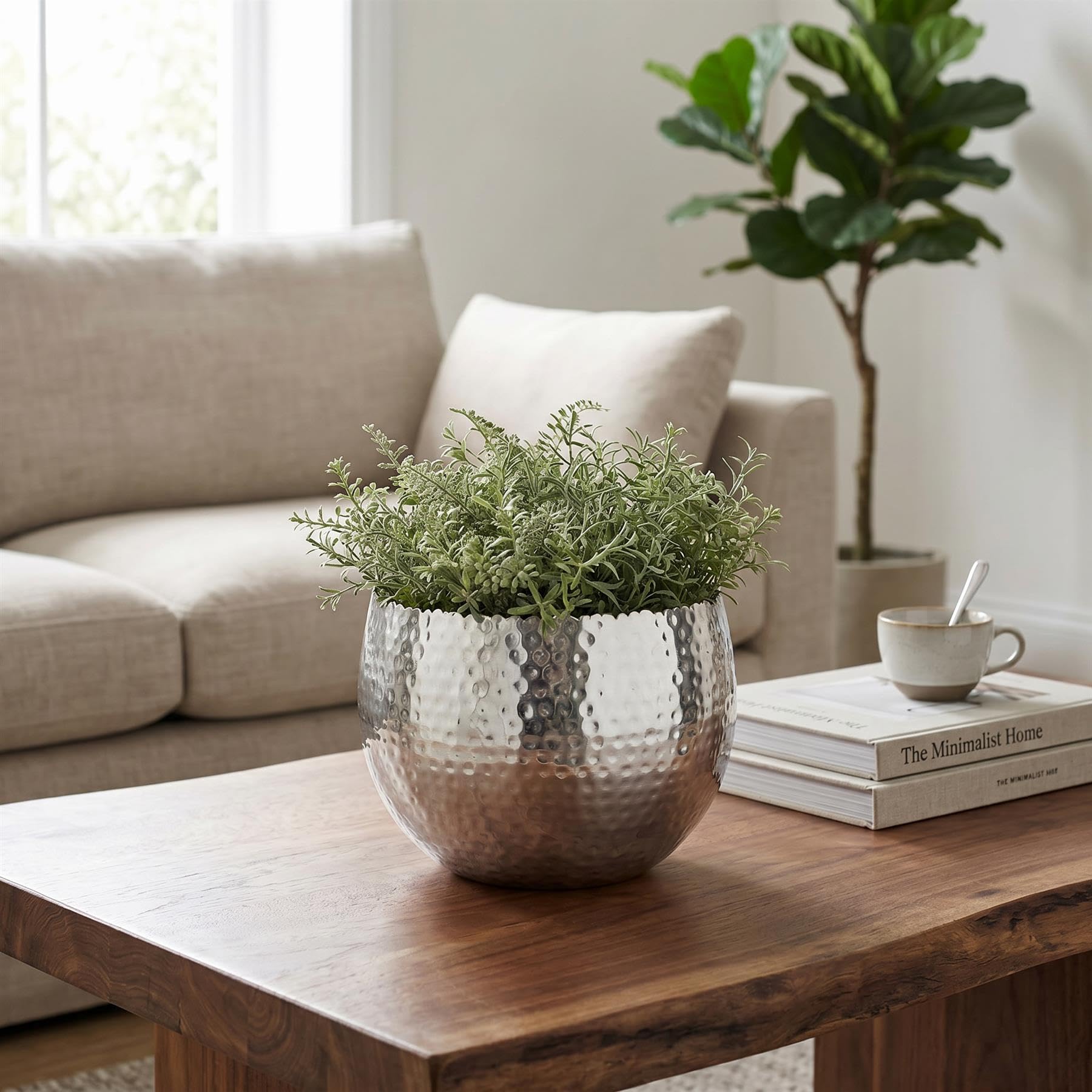 Blumentopf aus Metall, groß, Blatt-Design, Silber, 22cm x 17cm