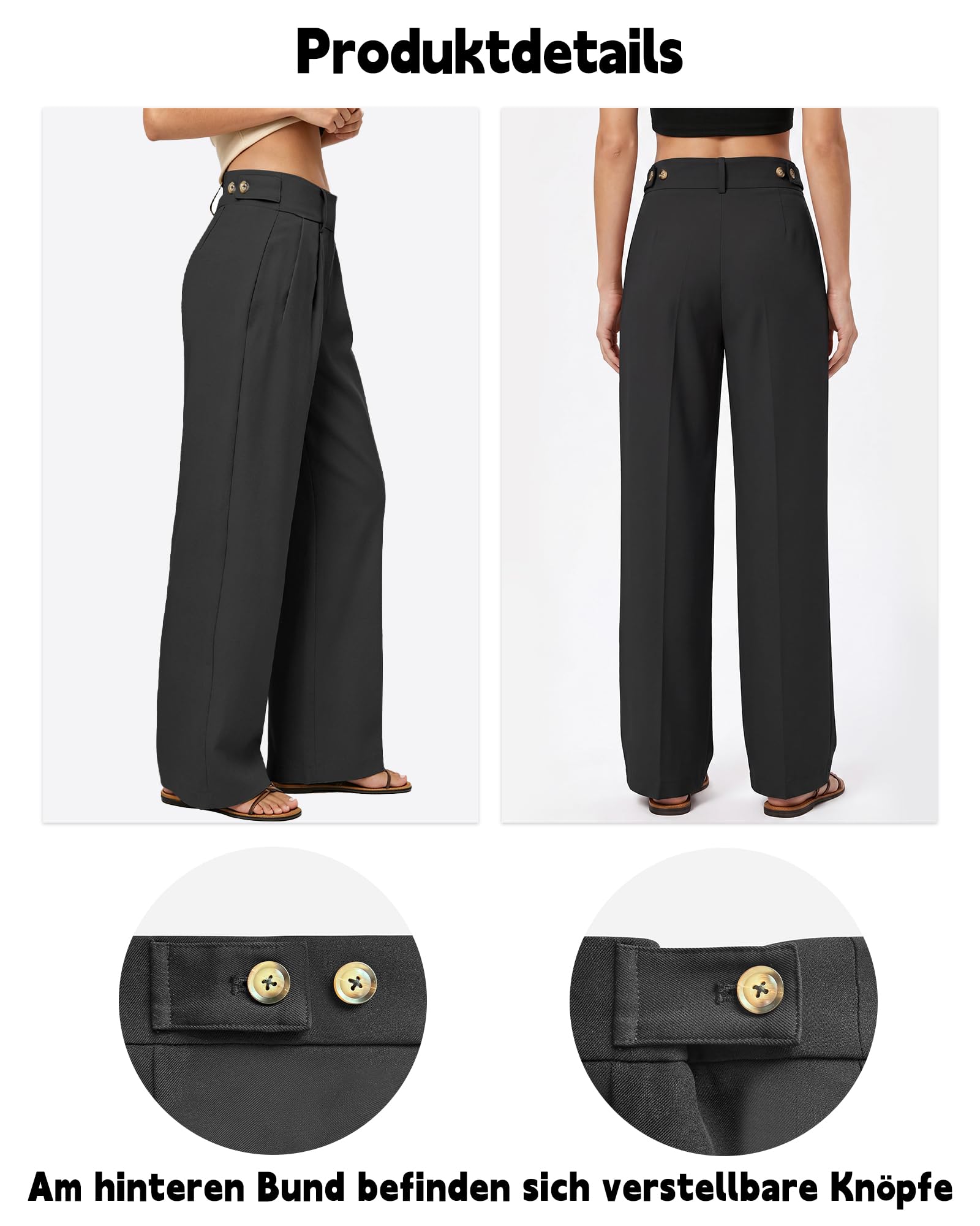 JUOIANTANG Damen Anzughosen hoch Taille Bundfalten Business Casual Palazzohose mit weitem Bein und Taschen Frauen Stoffhosen